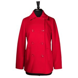 J. Jill Women's Coat Red Wool Double Breasted Lined Pockets Jacket Overcoat XS